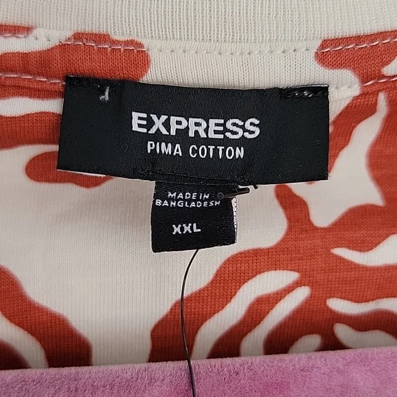 NWT Express Pima Cotton Graphic T Cream Top with Rust Leaf Print Sz XXL - Picture 5 of 9